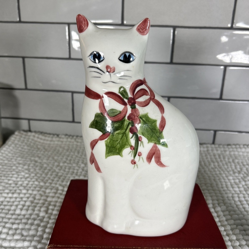 Vintage NS Gustin Co Christmas Theme Cat Hand Painted 8.5" tall Made in USA
